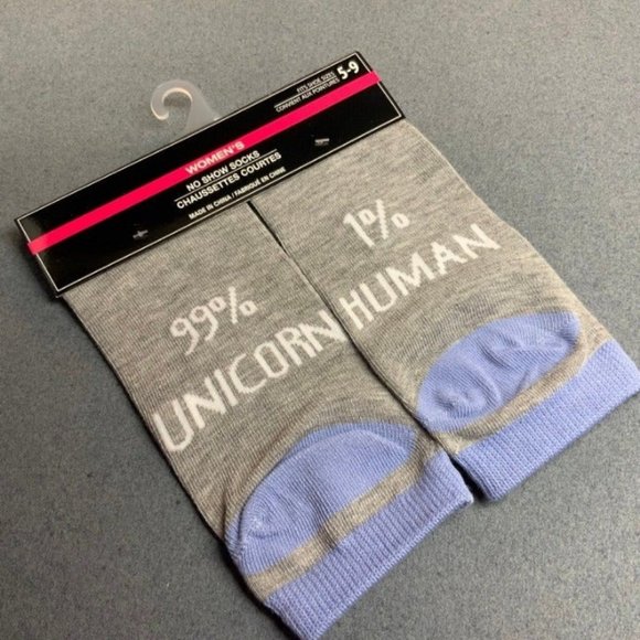 Ladies Socks 99% UNICORN 1% HUMAN No Show Gray Grey Blue socks - Picture 1 of 3